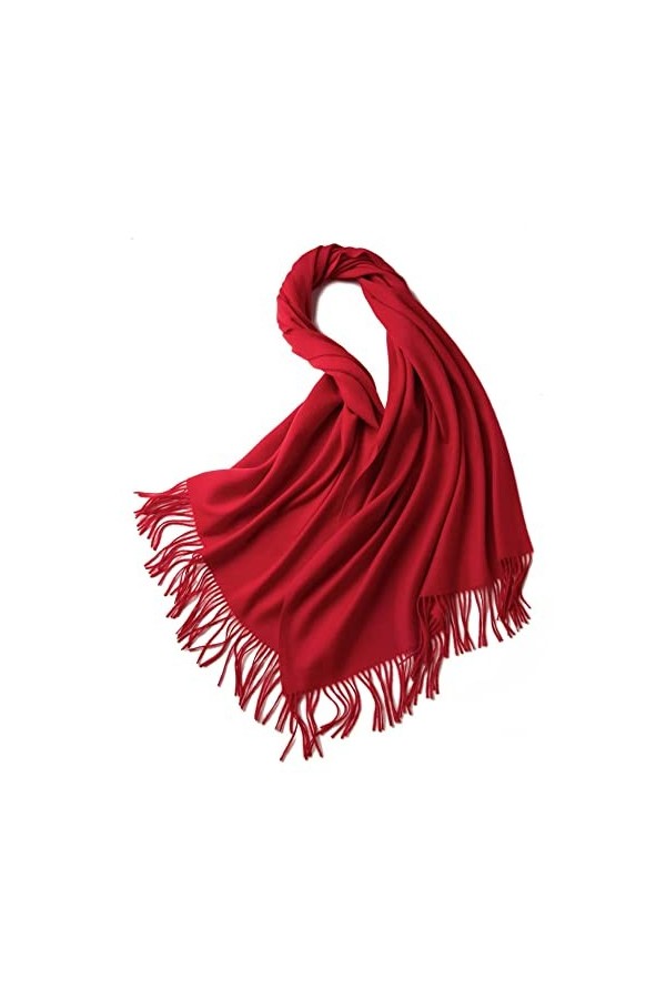 Stfery Echarpe Femme Pashmina, Écharpe Hiver Ado Fille Bronzage Léger Gland de Couleur Unie Douce Chaude Élégante 200x70CM
