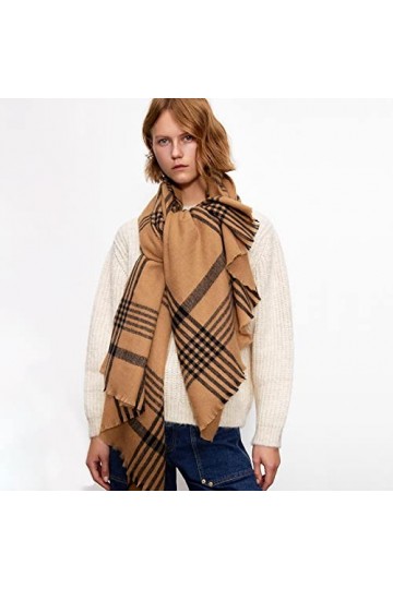 Foulard Femme Cheveux Echarpe Soie Écharpe Douce Femmes Marron Grande Écharpe À Carreaux Châle Wrap Épais Chaud Basique Couve