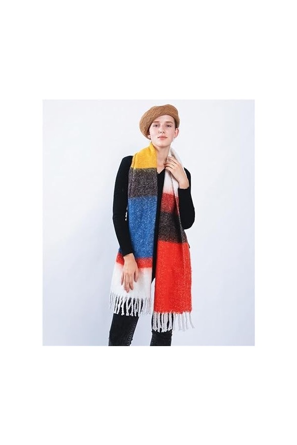 Foulard Femme Cheveux Echarpe Soie Écharpe Douce Femmes Double Plaid Écharpe Châle Wrap Épaissie Chaude Base Gland Châle 180X