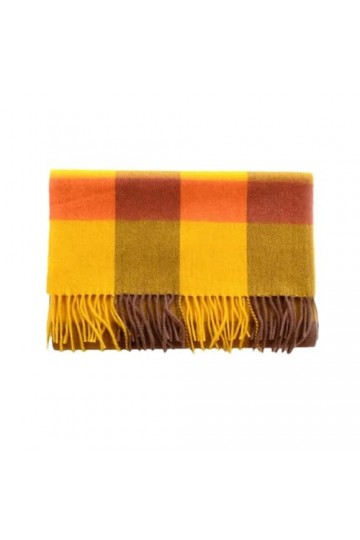 Dninmim Châle en laine pour femme classique jaune à carreaux long écharpe pompon décontracté bleu chaud accessoires cadeaux, 