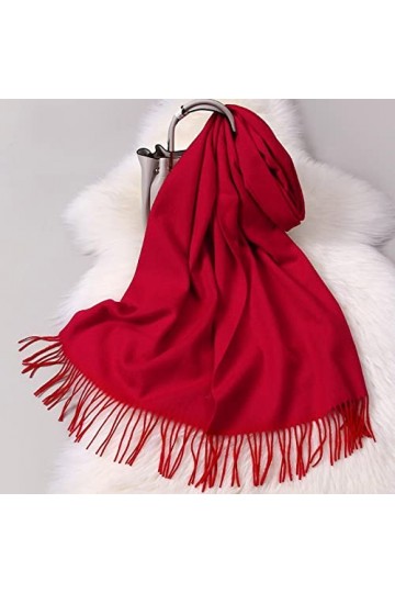 Écharpes Écharpe dhiver Cache-Cou pour Femme avec&nbsp;&nbsp;&nbsp;Pompon Foulard&nbsp;Femme&nbsp;Foulards pour Dames 180X40Cm Rouge Foncé