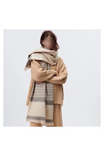 SXGJQ Echarpe TricotéE Douce Femme Écharpe dhiver Femmes Cachemire Chaud Pashmina Beige Stripes Foulard Feunes Feunes Foular