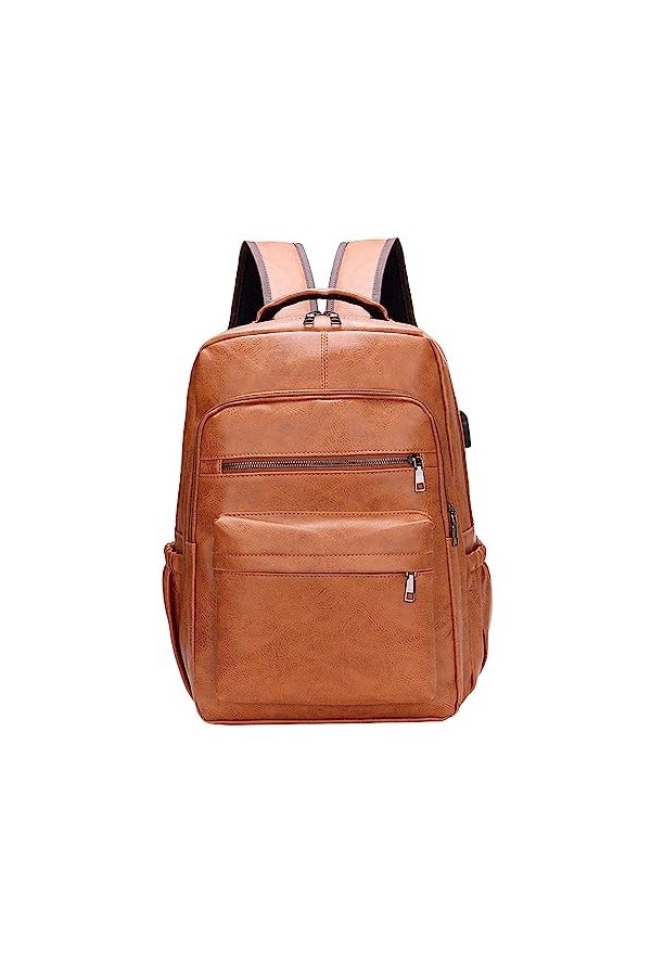 perfeclan Sac à Dos Ordinateur Portable en Cuir PU, Sac à Dos de Voyage Imperméable avec USB Charging Port, Sac à Dos Décontr