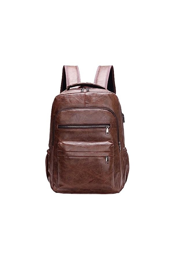 perfeclan Sac à Dos Ordinateur Portable en Cuir PU, Sac à Dos de Voyage Imperméable avec USB Charging Port, Sac à Dos Décontr