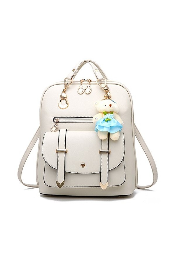 FiveloveTwo Femmes Filles Sacs portés dos PU cuir Sac À Main Épaule Sacs Bandoulière Avec des ornements dours École Voyage S