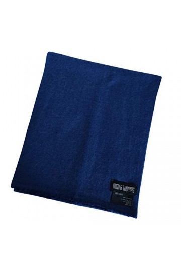 Navy Blue 100% Pure Cashmere Unisex Herringbone Woven Scarf with Fringe
