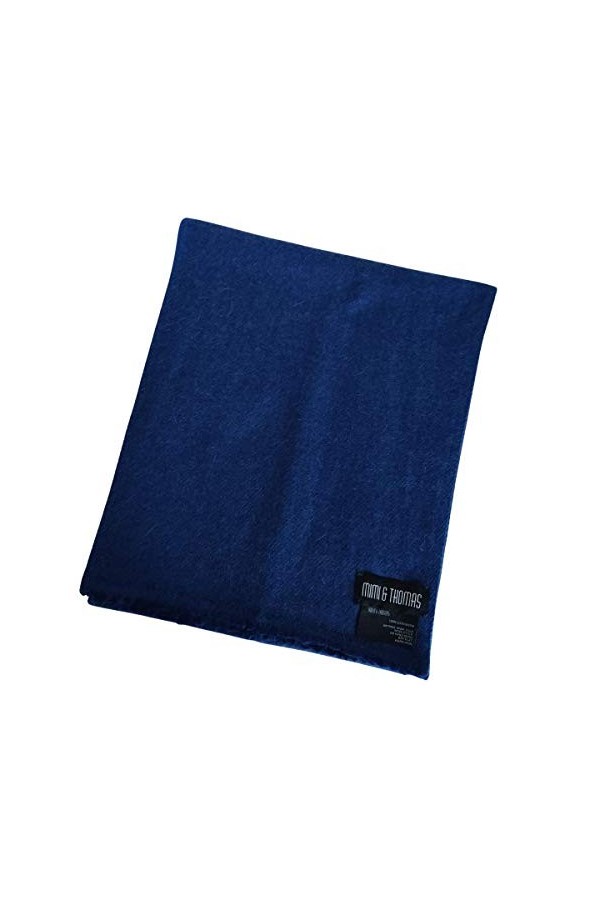 Navy Blue 100% Pure Cashmere Unisex Herringbone Woven Scarf with Fringe