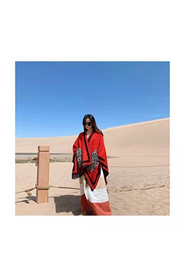 Écharpeà La Mode avec Poche Couverture Chaude Décharpes De Poncho dhiver pour Femmes Châles De Gland,Red7-150X130cm