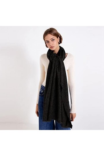Foulard Femme Cheveux Echarpe Soie Écharpe Douce Dames Noir Petit Foulard À Carreaux Châle Wrap Épaissi Chaud Basique Gland C