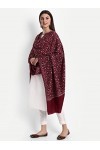 Kashmiri Indian Sozni Écharpe en laine pashmina brodée pour femme, bordeaux, Large