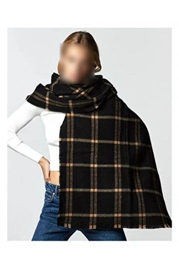 Echarpe TricotéE Douce Femme Écharpe dhiver Femmes Cachemire Chaud Pashmina Black Plaid Foulard Foulard Feuilles Foulards Fo