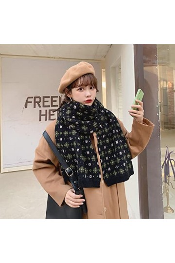 Foulard Femme Cheveux Echarpe Soie Écharpe Florale Femme Sauvage Étudiant Version Coréenne Chaud Épaissi Châle Tricoté Écharp