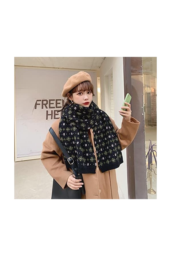 Foulard Femme Cheveux Echarpe Soie Écharpe Florale Femme Sauvage Étudiant Version Coréenne Chaud Épaissi Châle Tricoté Écharp