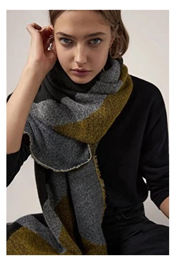 Foulard Femme Cheveux Echarpe Soie Écharpe Douce Dames Écharpe Rayée Gris Châle Wrap Épais Chaud Basique Couverture Gland Châ