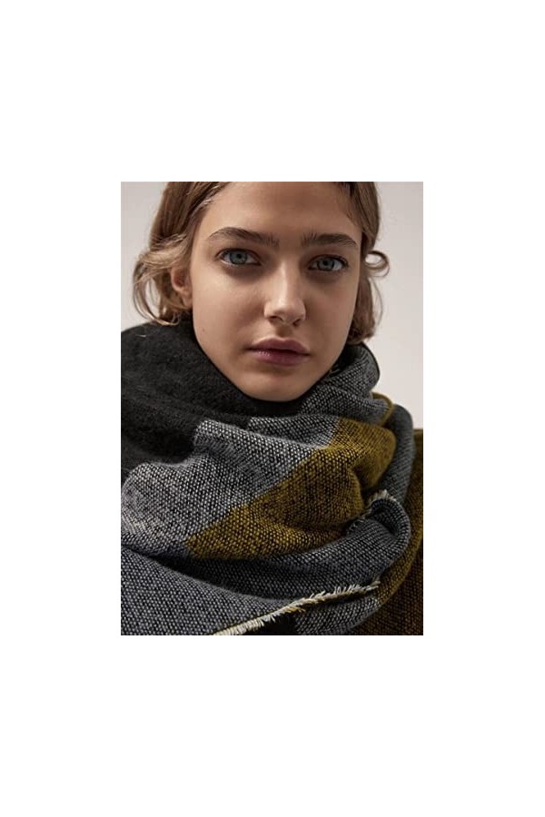 Foulard Femme Cheveux Echarpe Soie Écharpe Douce Dames Écharpe Rayée Gris Châle Wrap Épais Chaud Basique Couverture Gland Châ