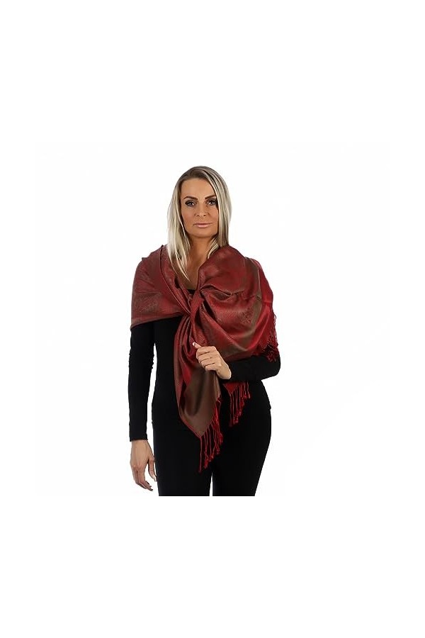 PashminaShine Écharpe bordeaux douce comme du cachemire et légère comme de la soie avec motif cachemire Pashmina pour homme e