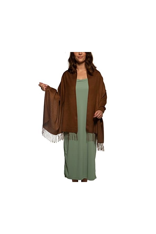 Châle Pashmina extra large et épais en cachemire doux pour femme - Couleur unie, marron, Large