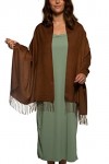 Châle Pashmina extra large et épais en cachemire doux pour femme - Couleur unie, marron, Large