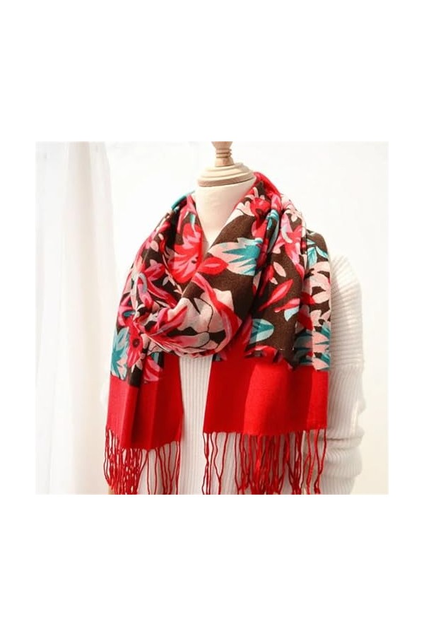 Hdhdeueh Châle en cachemire pour femme - Foulard fin chic doux décontracté pashmina - Cadeau de Noël de luxe, rose rouge, tai