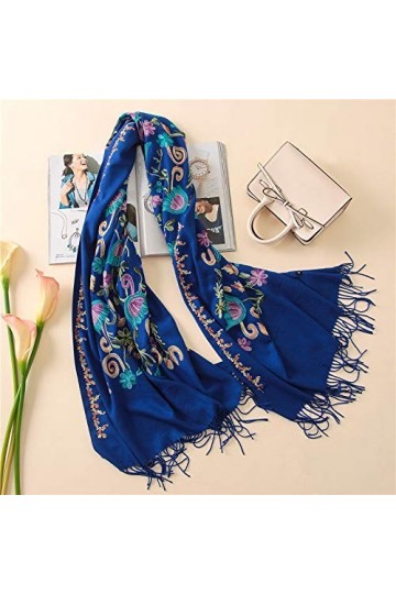 Broderie Cachemire Écharpes Vintage Hiver Femmes Écharpe Longue Taille Châles et Wraps Lady Soft Warmer Foulard Color : D 
