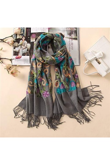 Broderie Cachemire Écharpes Vintage Hiver Femmes Écharpe Longue Taille Châles et Wraps Lady Soft Warmer Foulard Color : G 