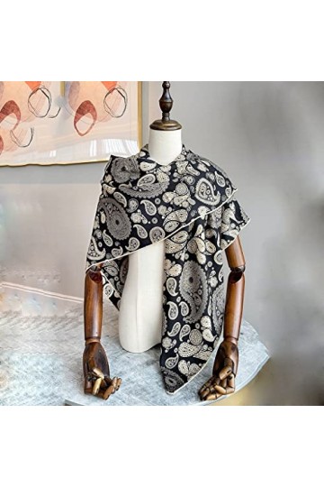 Cachemire Couverture Écharpe Châle Cape Femme Grand Carré Hiver Chaud Pashmina Foulards Wraps Foulard Couleur : Noir, Taille