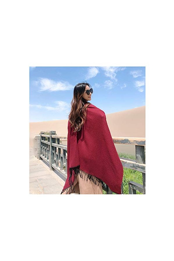 Écharpe à La Mode dhiver Chaud avec Poche Couverture Décharpes De Poncho De Femmes Châles De Gland,Red4-150X130cm