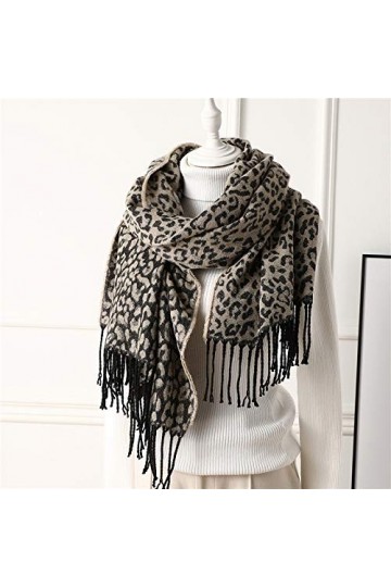 Écharpes dhiver Femmes - Noir Imprimé Léopard Femmes Écharpe Hiver Écharpes Chaudes Mode Dame Tricot Châles Foulard Femme Co