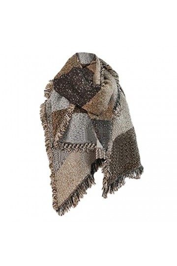 TYXL Foulard de Soie Femme, Sciarpa Donna Plaid Tassel Donne Sciarpe Contrasto Colore Patchwork retrò Sciarpa Multifunzione S