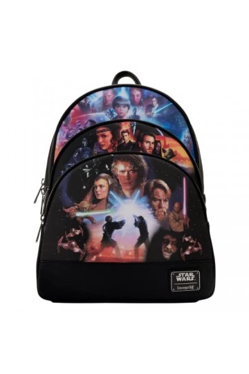 Loungefly Star Wars Trilogy Mini sac à dos à 2 poches triples, multicolore, taille unique