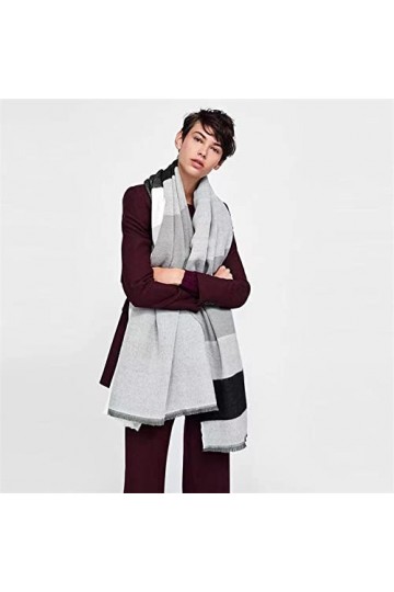 Foulard Femme Cheveux Echarpe Soie Écharpe À Carreaux À Rayures pour Femmes Chaud Châle Wrap Turban Longue Frange Écharpe Car
