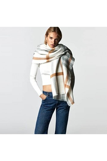 Foulard Femme Cheveux Echarpe Soie Écharpe Douce Dames Beige Plaid Écharpe Longue Châle Wrap Épais Chaud Basique Couverture G