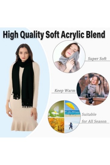 TwoYek Écharpe pashmina pour femme - Pour robe de soirée, mariage, demoiselle dhonneur, noir, 79 x 26 Inch Including Tassels