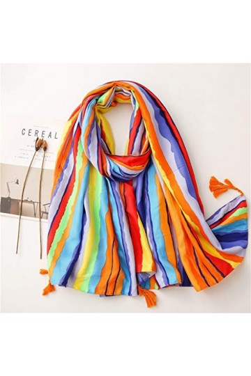 Mode coloré Vague Rayure Gland Viscose écharpe Femmes Imprimer châles et enveloppes Pashmina étole