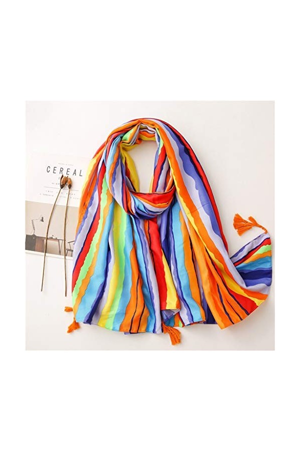 Mode coloré Vague Rayure Gland Viscose écharpe Femmes Imprimer châles et enveloppes Pashmina étole