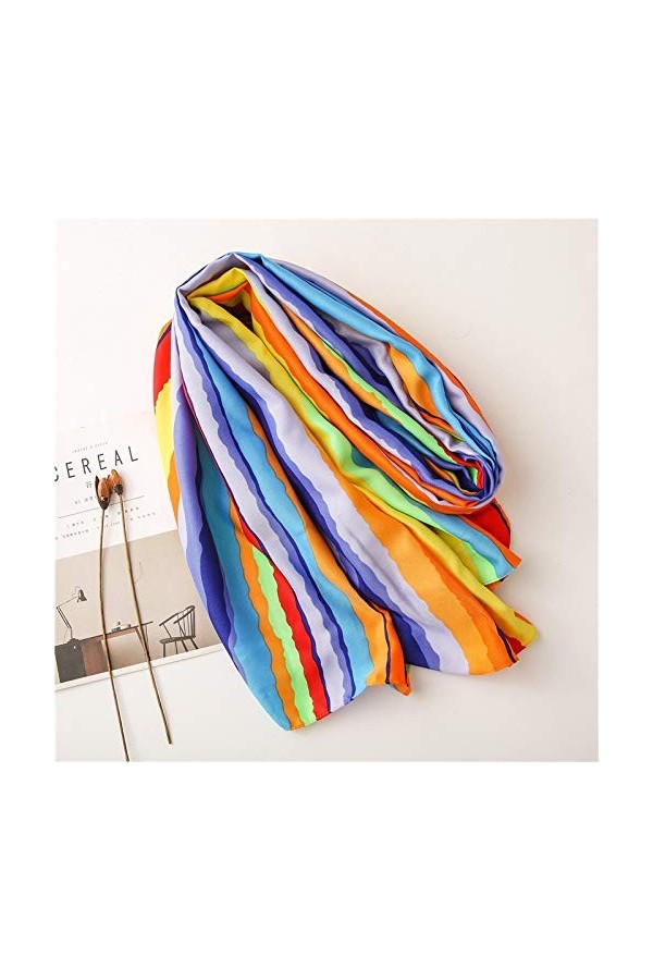 Mode coloré Vague Rayure Gland Viscose écharpe Femmes Imprimer châles et enveloppes Pashmina étole