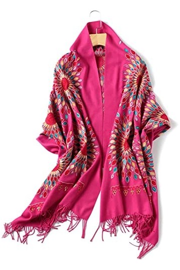 Tbkoly Châle à la Mode Wrap Echarpes Poncho Écharpe, Femmes Hiver Cachemire Brodé Conception Châles Couverture Solide Chaud F