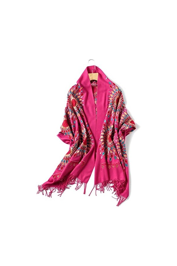 Tbkoly Châle à la Mode Wrap Echarpes Poncho Écharpe, Femmes Hiver Cachemire Brodé Conception Châles Couverture Solide Chaud F