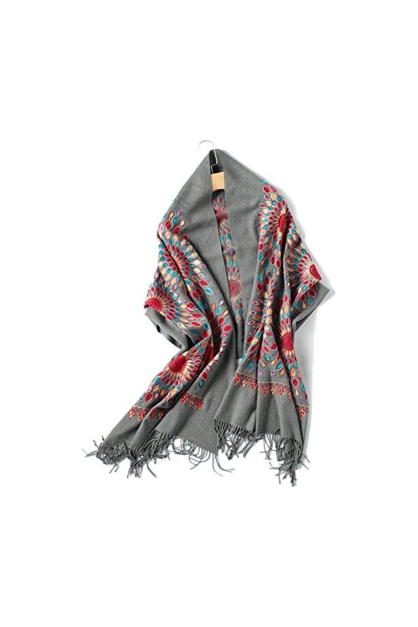 Tbkoly Châle à la Mode Wrap Echarpes Poncho Écharpe, Femmes Hiver Cachemire Brodé Conception Châles Couverture Solide Chaud F