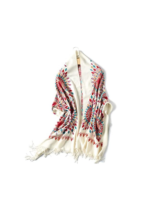 Tbkoly Châle à la Mode Wrap Echarpes Poncho Écharpe, Femmes Hiver Cachemire Brodé Conception Châles Couverture Solide Chaud F