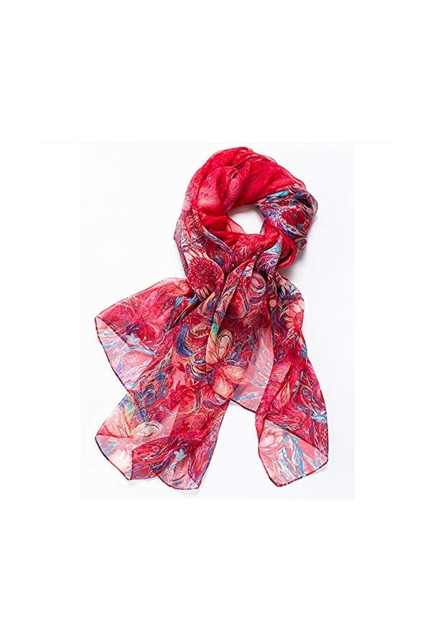 GCC Écharpe en Mousseline De Soie des Fleurs Imprimée La Mode pour Femme,Printemps Et Automne Nouvelle écharpe Longue en Soie