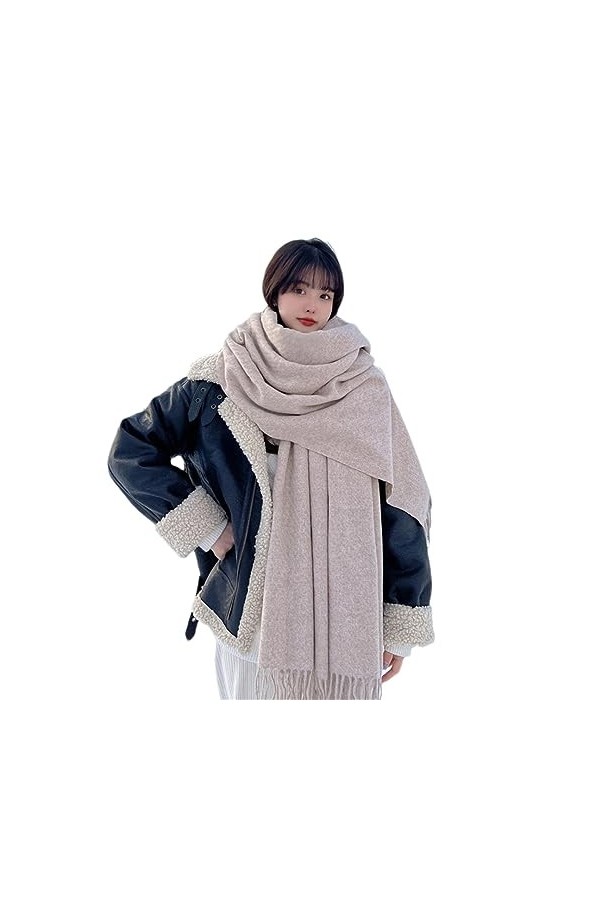 ERFMFKL Écharpe dhiver en laine tricotée vintage pour femme Hijab Grande couverture Châle garde au chaud, beige, taille uniq