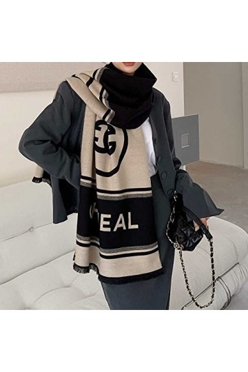 WSPDSD Lettres atmosphériques simples à couleurs bloquées imitation cachemire écharpe col plastron femme allongé épais chaud 