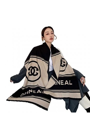 WSPDSD Lettres atmosphériques simples à couleurs bloquées imitation cachemire écharpe col plastron femme allongé épais chaud 