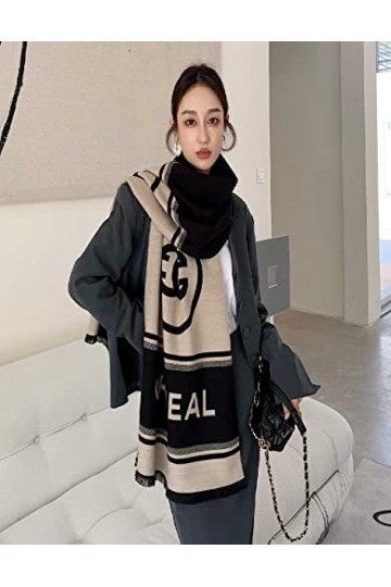 WSPDSD Lettres atmosphériques simples à couleurs bloquées imitation cachemire écharpe col plastron femme allongé épais chaud 