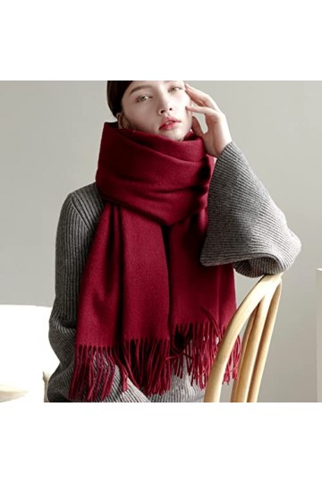RFEGEF Femme Écharpe Pashmina,Dames Écharpes Et Châles Crimson Rétro Mode Laine Couleur Unie Épaissir Gland Long Doux Foulard