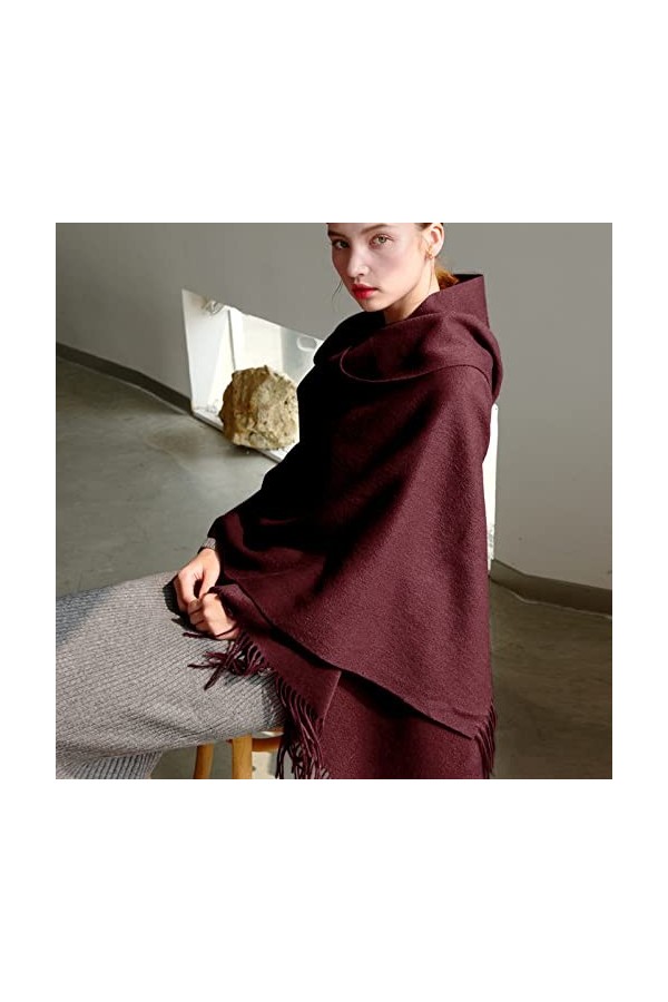 RFEGEF Femme Écharpe Pashmina,Dames Écharpes Et Châles Vin Rouge Rétro Mode Laine Couleur Unie Épaissir Gland Long Doux Foula