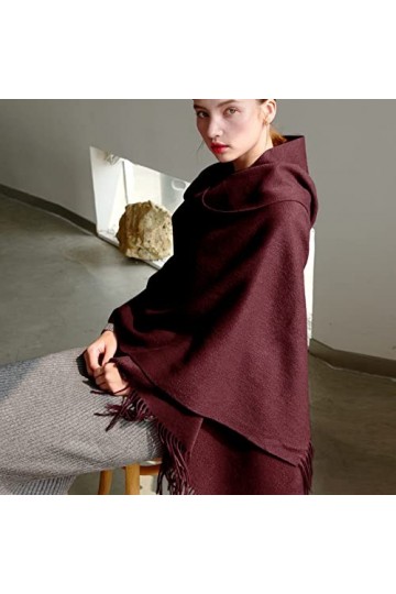 RFEGEF Femme Écharpe Pashmina,Dames Écharpes Et Châles Vin Rouge Rétro Mode Laine Couleur Unie Épaissir Gland Long Doux Foula