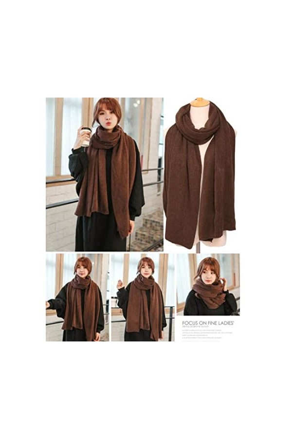 CCBUY Écharpes dhiver pour femmes - Mode hiver femmes marron écharpe en tricot solide femme Foulard châles enveloppes écharp