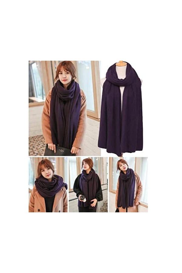 CCBUY Écharpes dhiver pour femmes - Mode hiver femmes violet écharpe en tricot solide femme Foulard châles enveloppes écharp